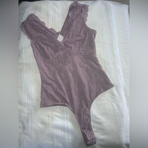 Lace V-Neck Bodysuit - Purple
